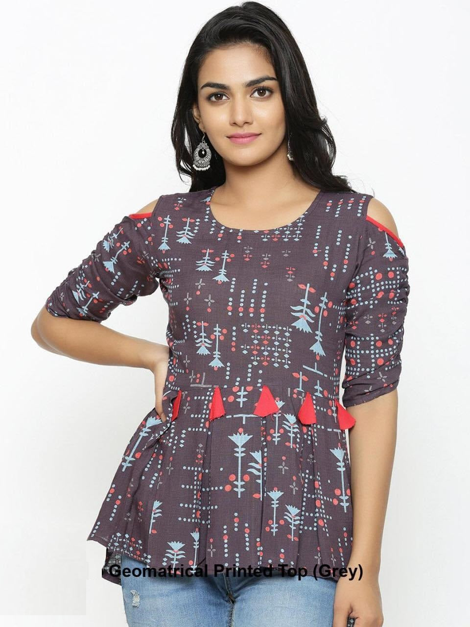 Short Top -Choco Grey Printed Top @ DressingStylesCA.com