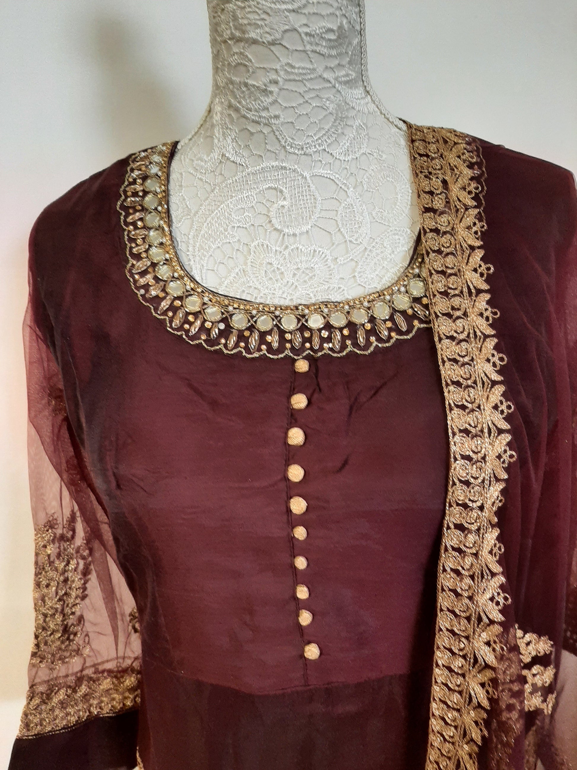 Chocolate Maroon Designer Kurti with Net Dupatta @ DressingStylesCA.com