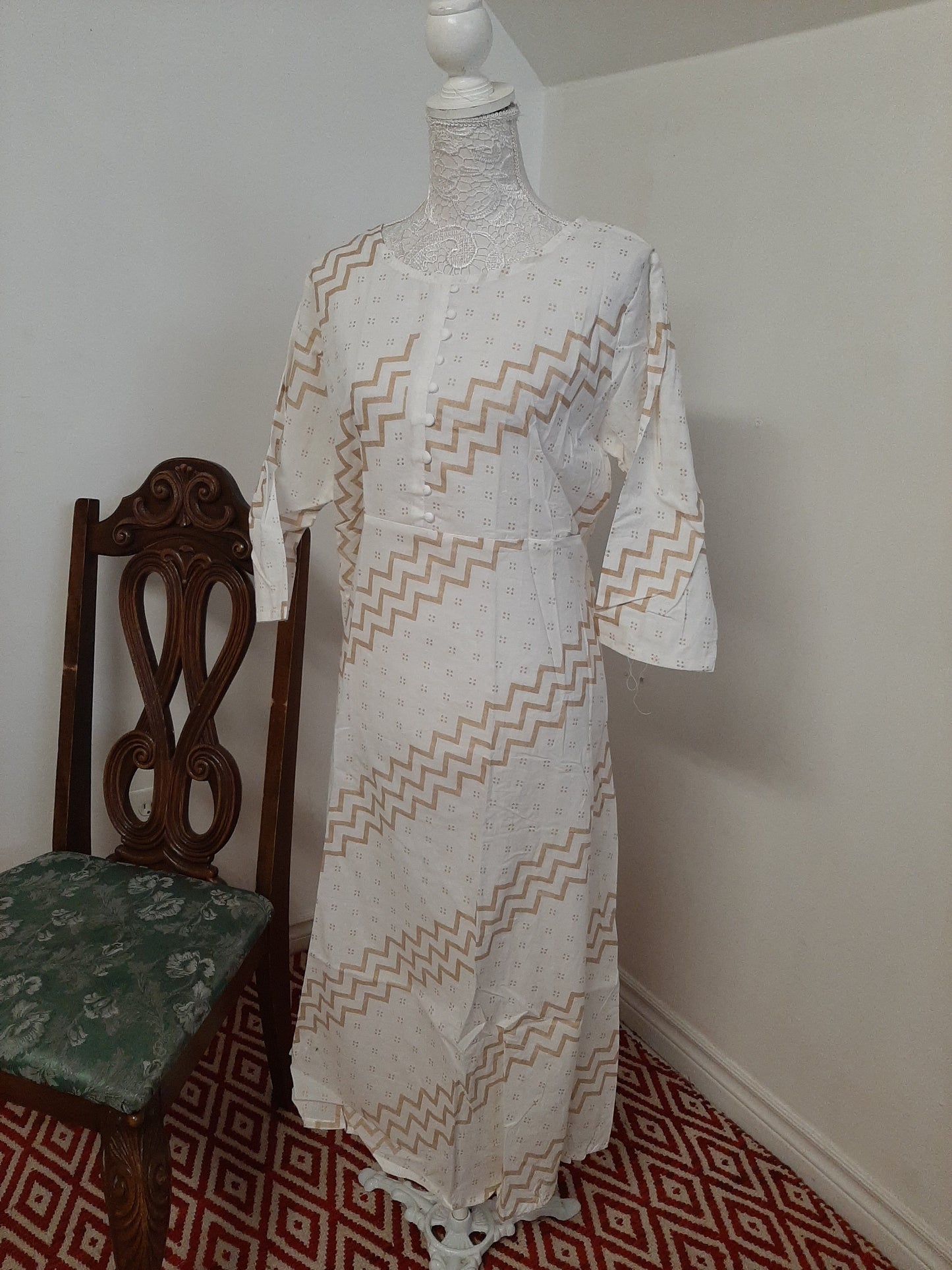 Cotton White Kurti with Gold Design @ DressingStylesCA.com