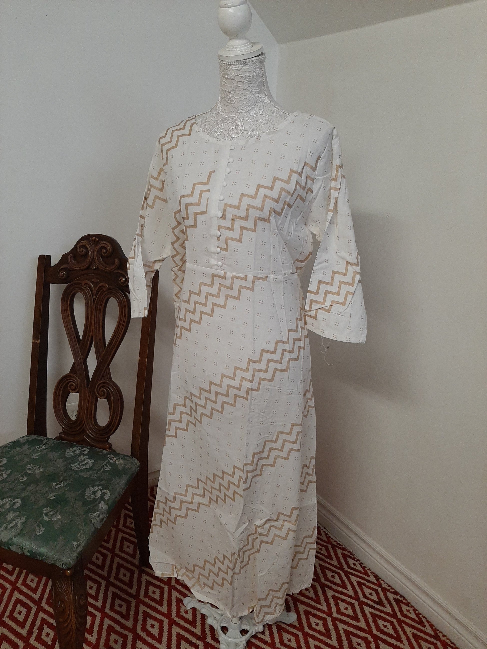 Cotton White Kurti with Gold Design @ DressingStylesCA.com