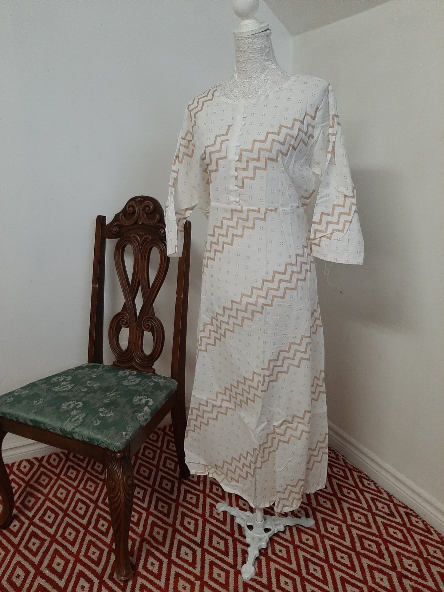 Cotton White Kurti with Gold Design @ DressingStylesCA.com