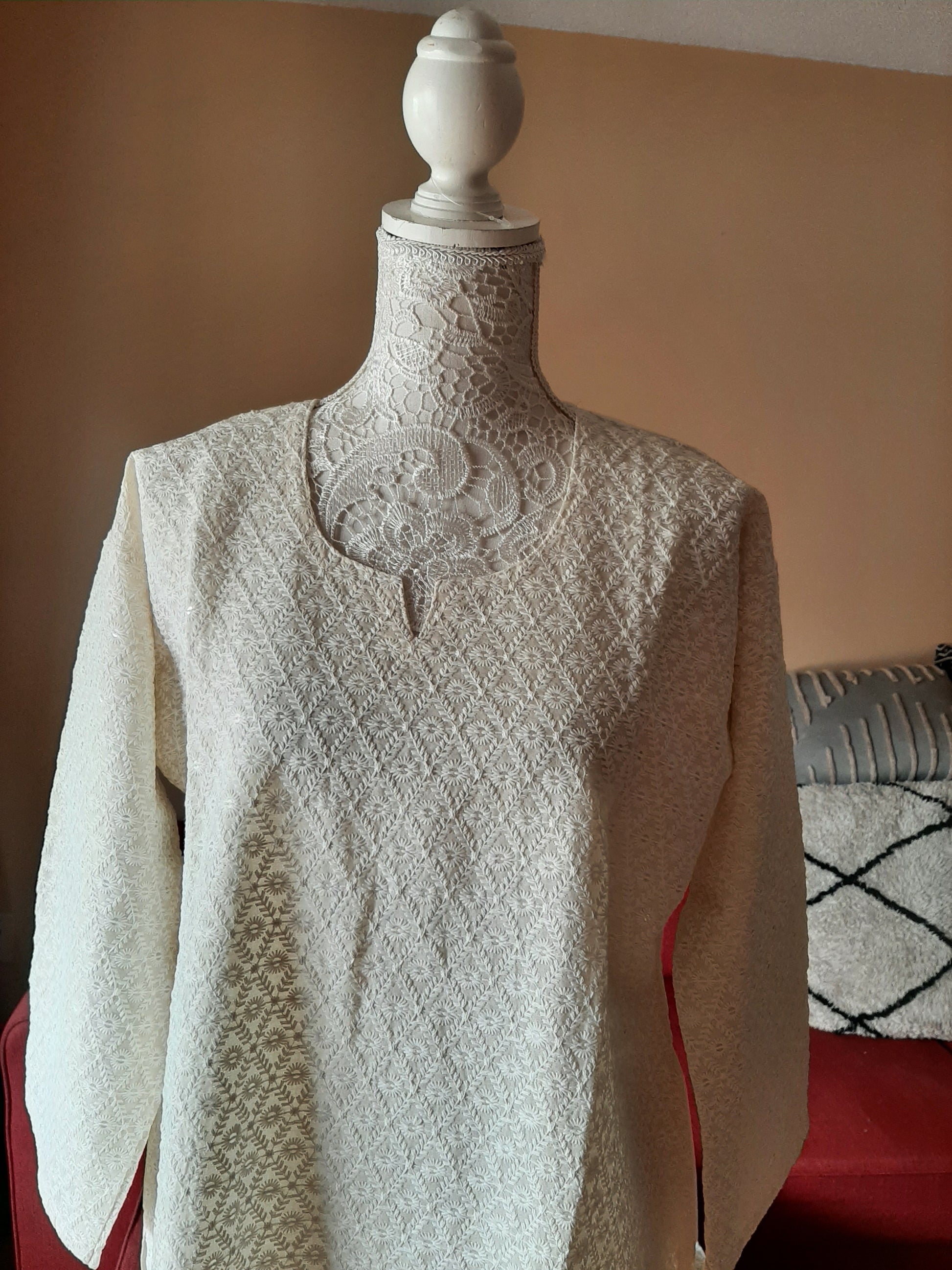 Cream Color Kurti & Palazzo Chikankari wear @ DressingStylesCA.com