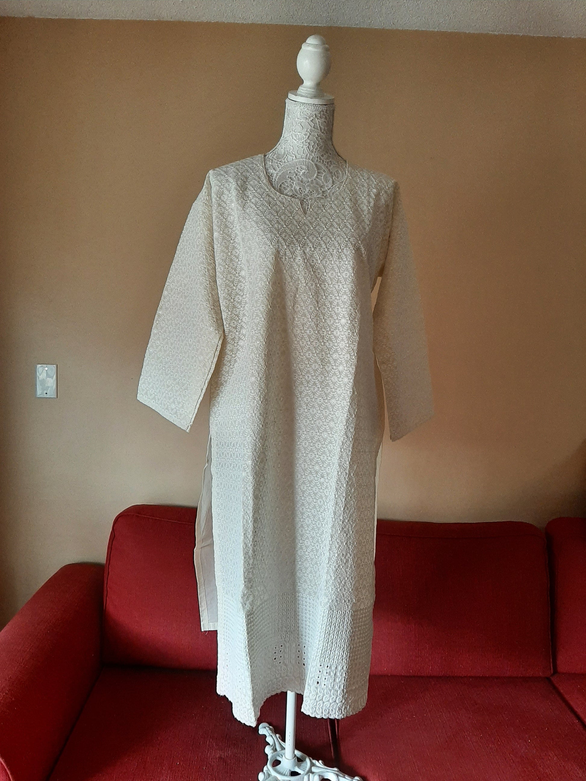 Cream Color Kurti & Palazzo Chikankari wear @ DressingStylesCA.com