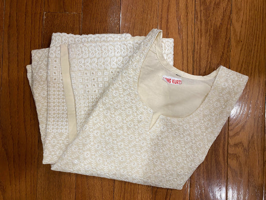 Cream Color Kurti & Palazzo Chikankari wear @ DressingStylesCA.com