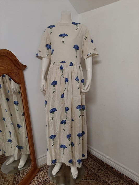 Cream Cotton Kurti with Blue Print motifs @ DressingStylesCA.com