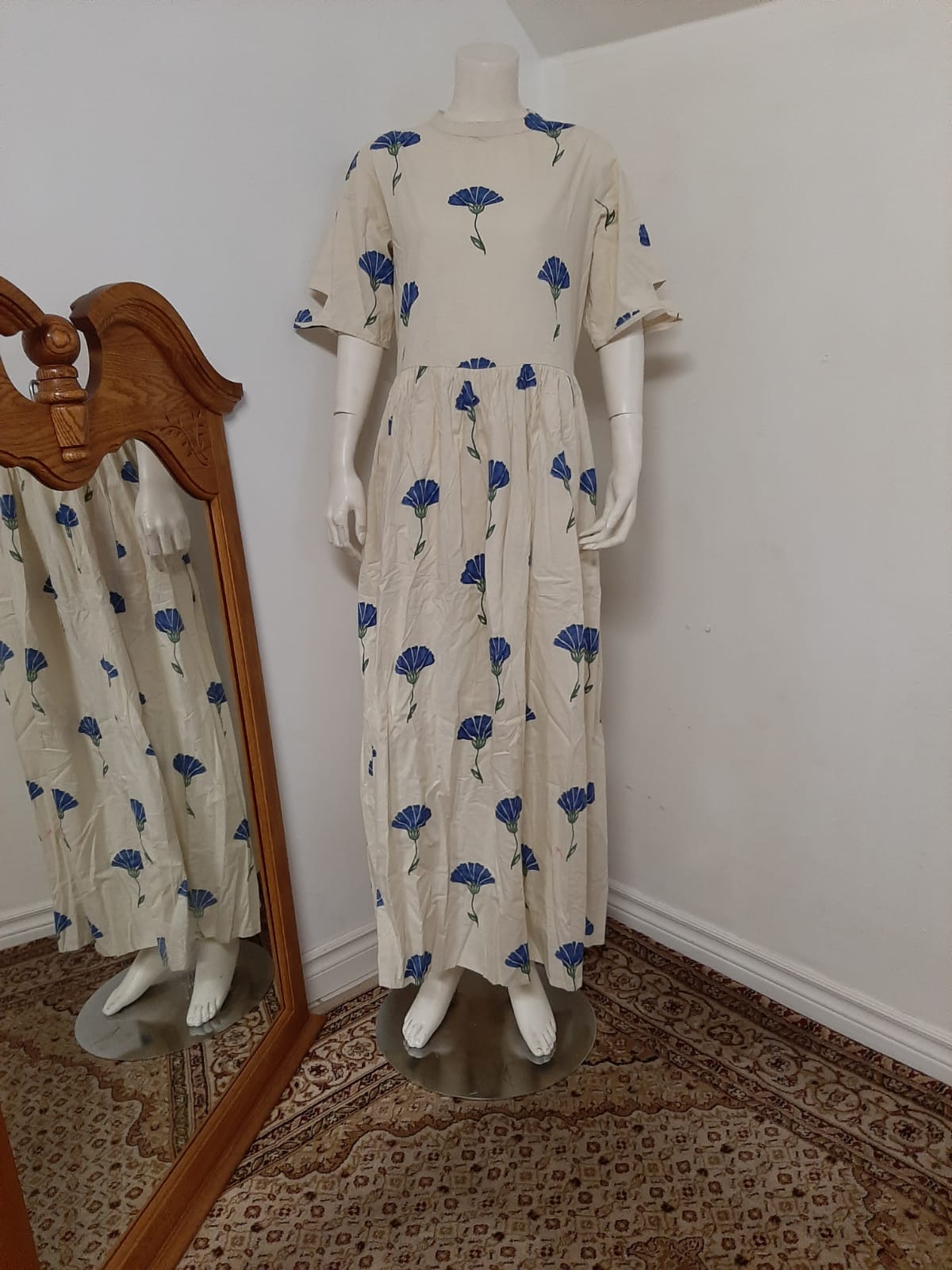 Cream Cotton Kurti with Blue Print motifs @ DressingStylesCA.com