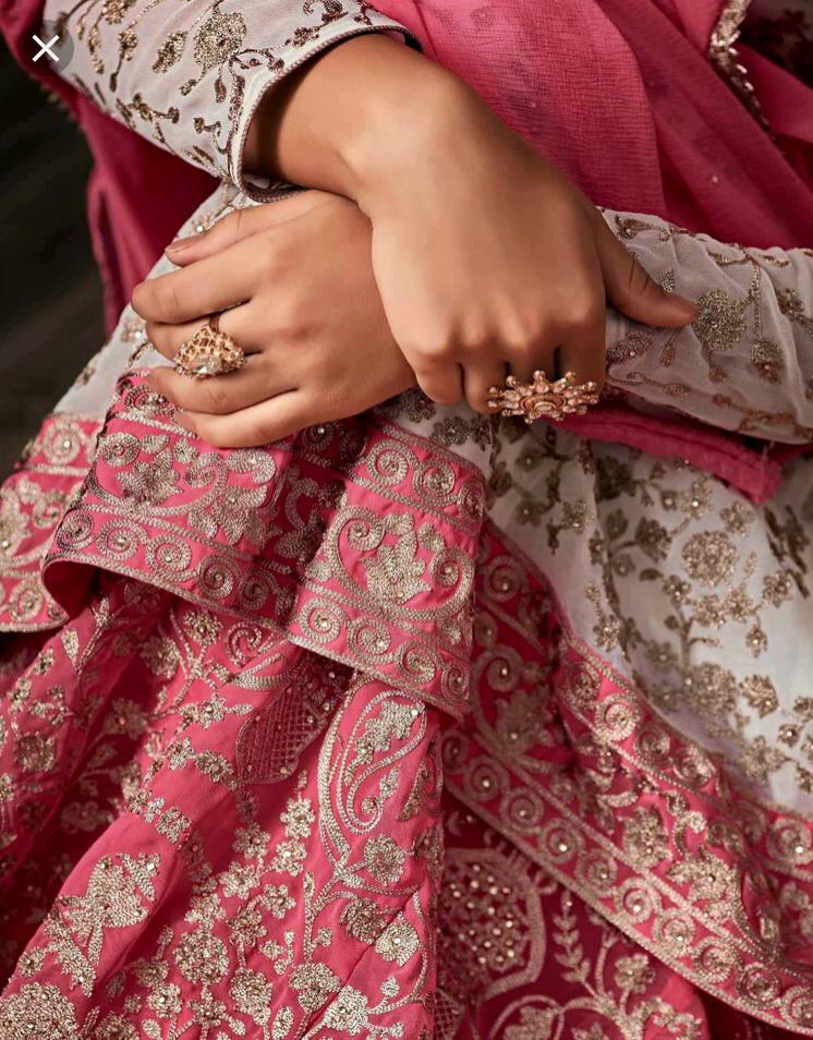 Cream Kurti & Pink Lehenga @ DressingStylesCA.com