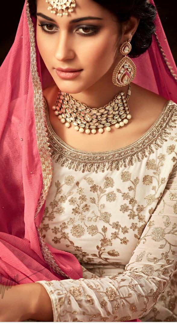 Cream Kurti & Pink Lehenga @ DressingStylesCA.com