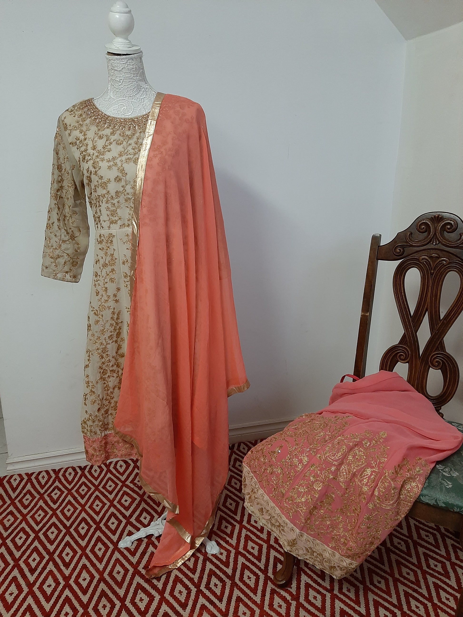 Cream Kurti & Pink Lehenga @ DressingStylesCA.com