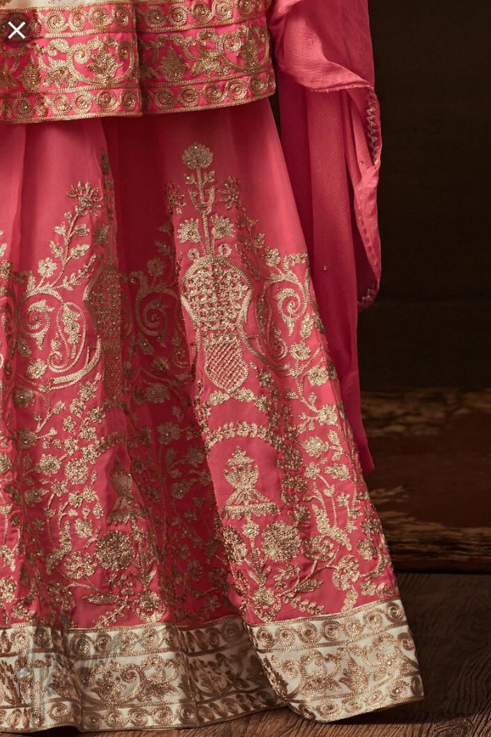 Cream Kurti & Pink Lehenga @ DressingStylesCA.com
