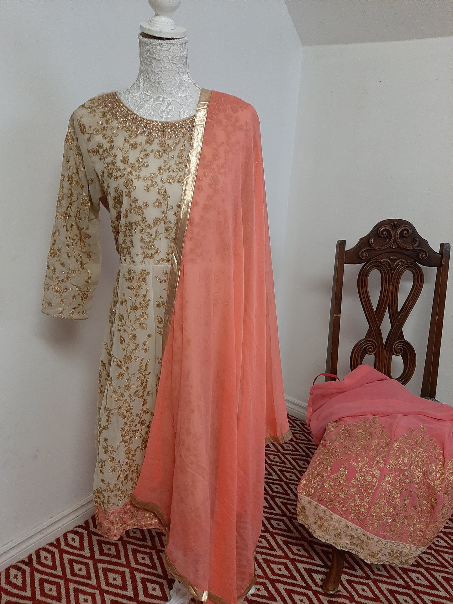 Cream Kurti & Pink Lehenga @ DressingStylesCA.com
