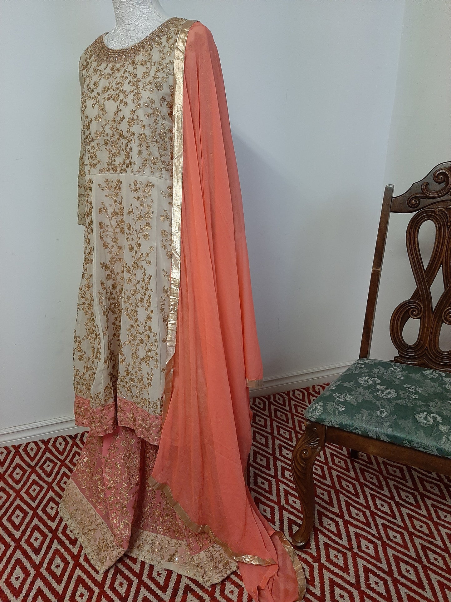 Cream Kurti & Pink Lehenga @ DressingStylesCA.com