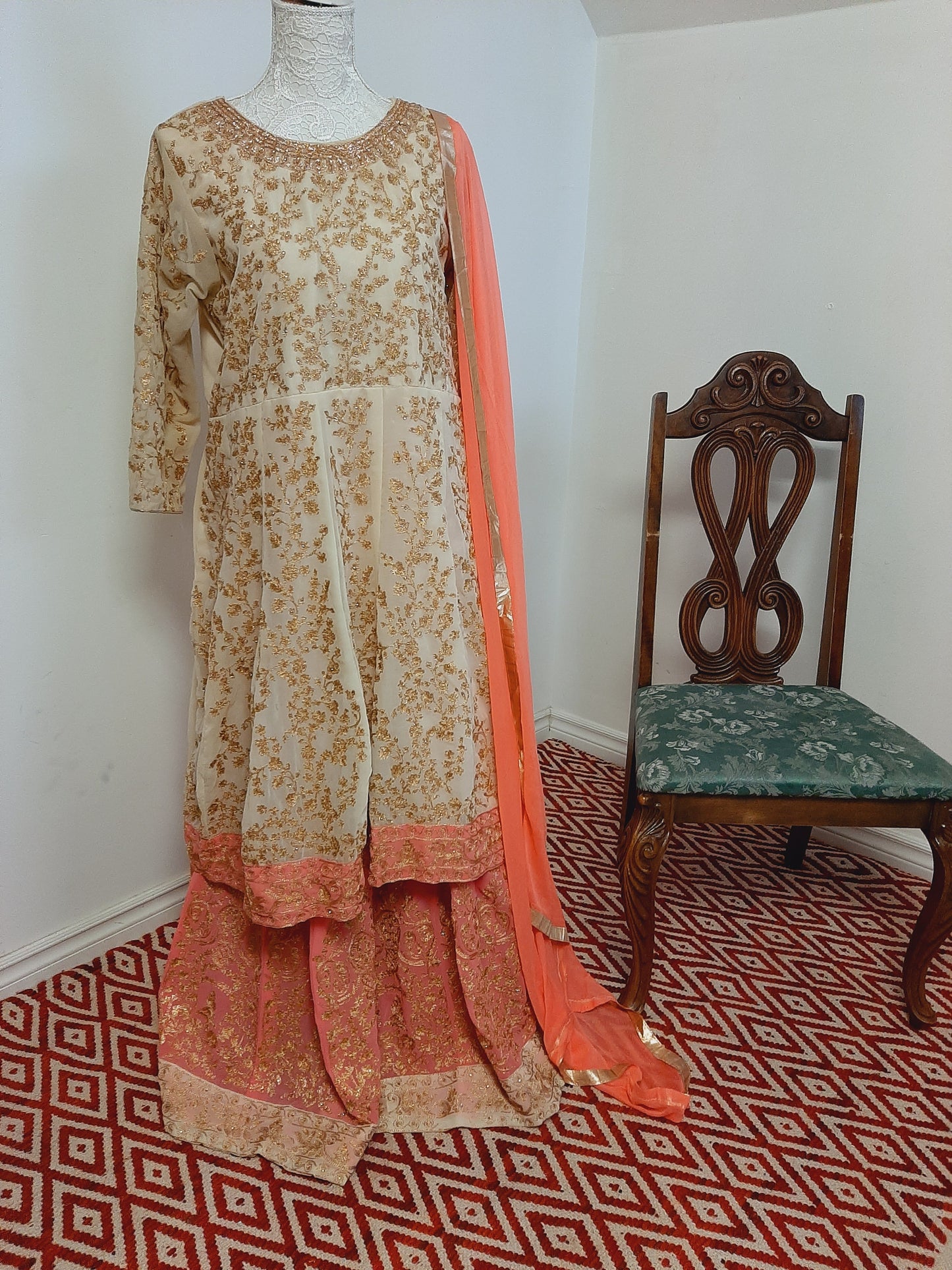 Cream Kurti & Pink Lehenga @ DressingStylesCA.com