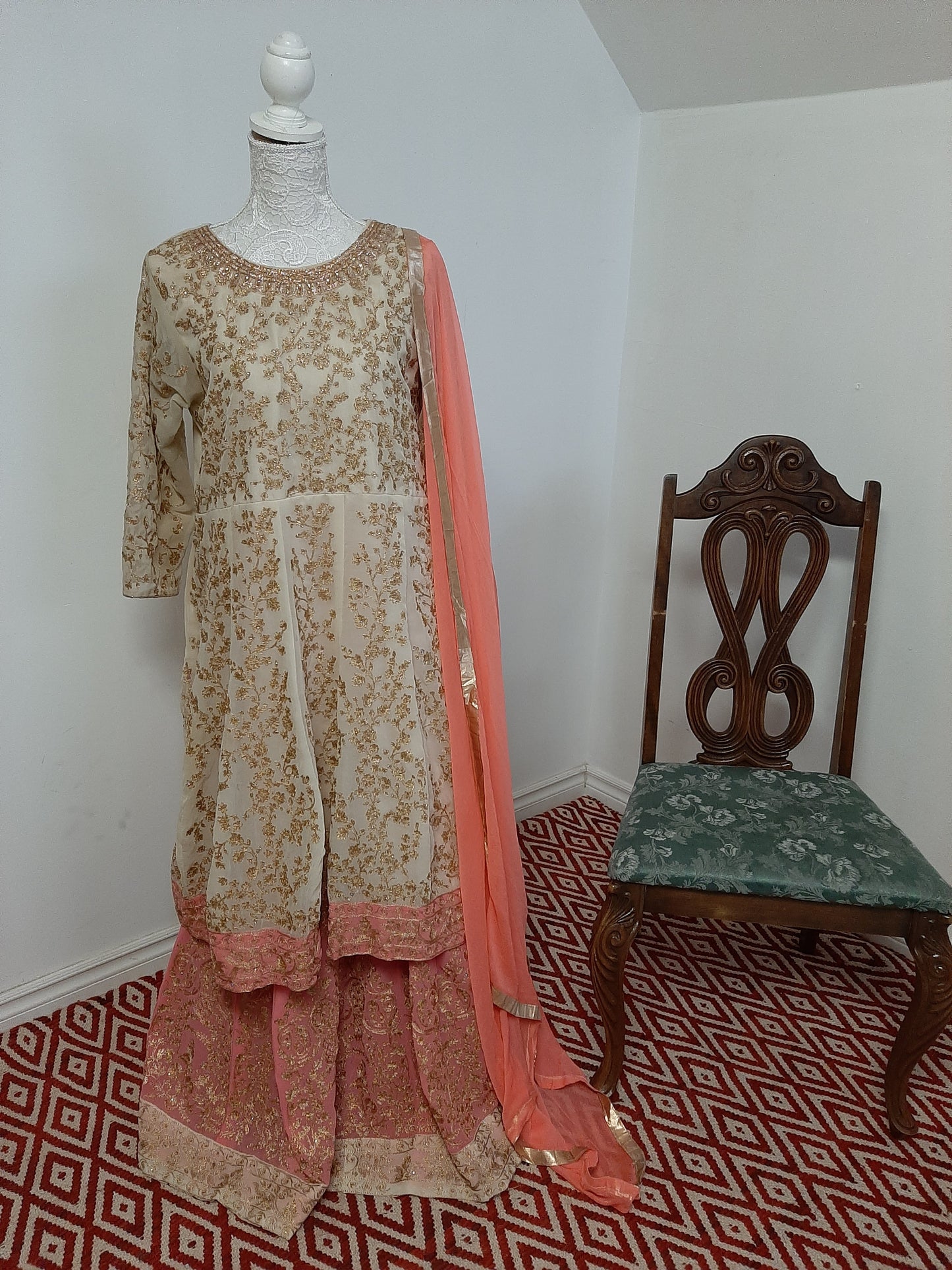 Cream Kurti & Pink Lehenga @ DressingStylesCA.com