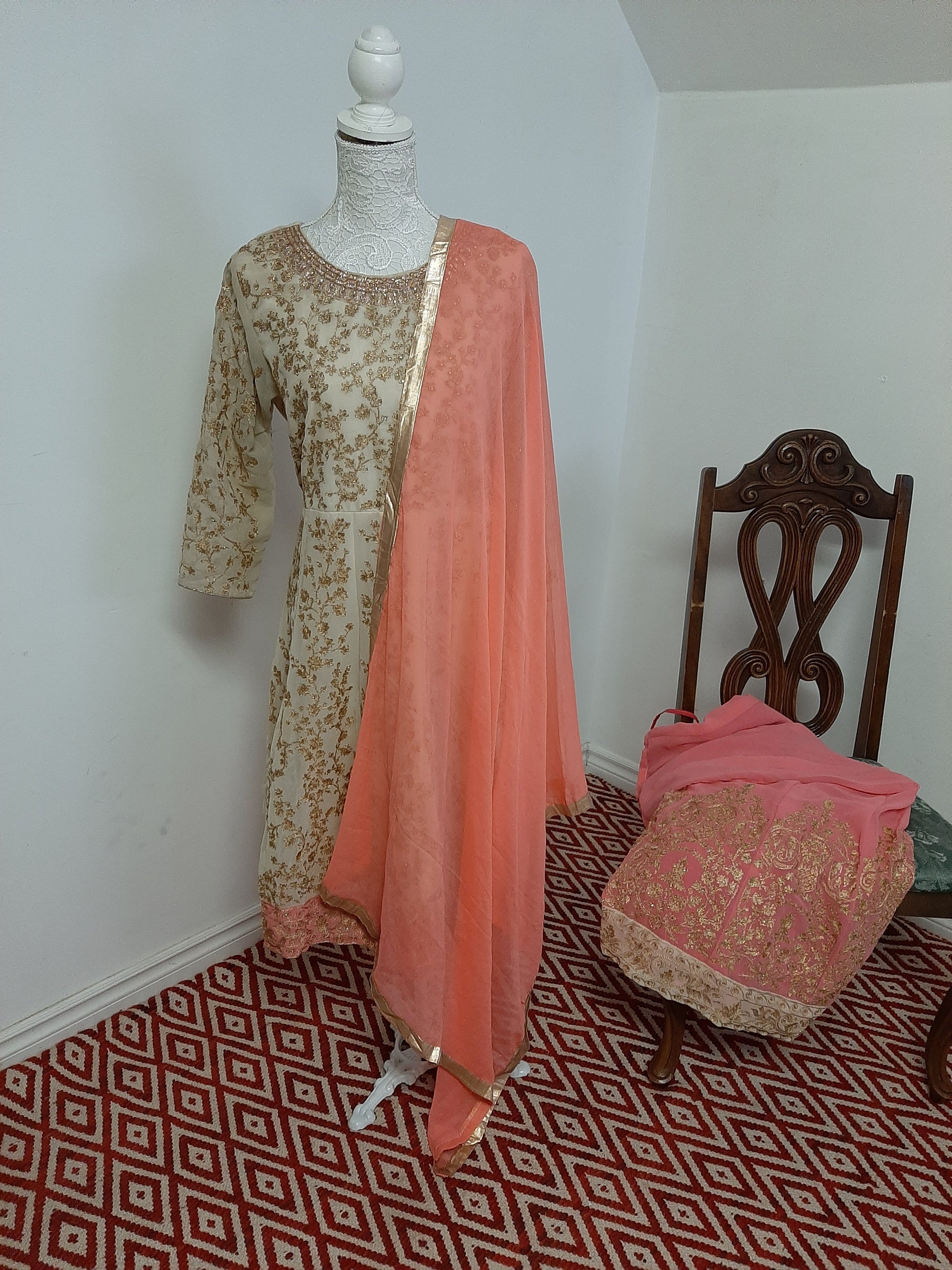 Cream Kurti & Pink Lehenga @ DressingStylesCA.com