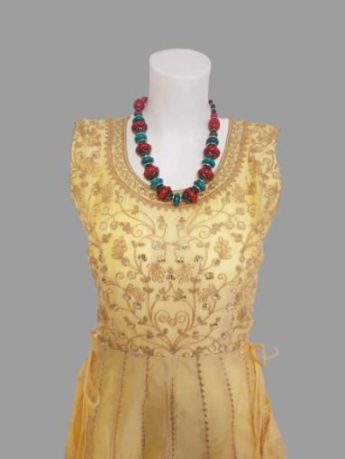Cream Long Gown with Bandini Dupatta @ DressingStylesCA.com