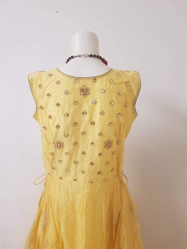 Cream Long Gown with Bandini Dupatta @ DressingStylesCA.com