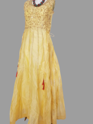 Cream Long Gown with Bandini Dupatta @ DressingStylesCA.com