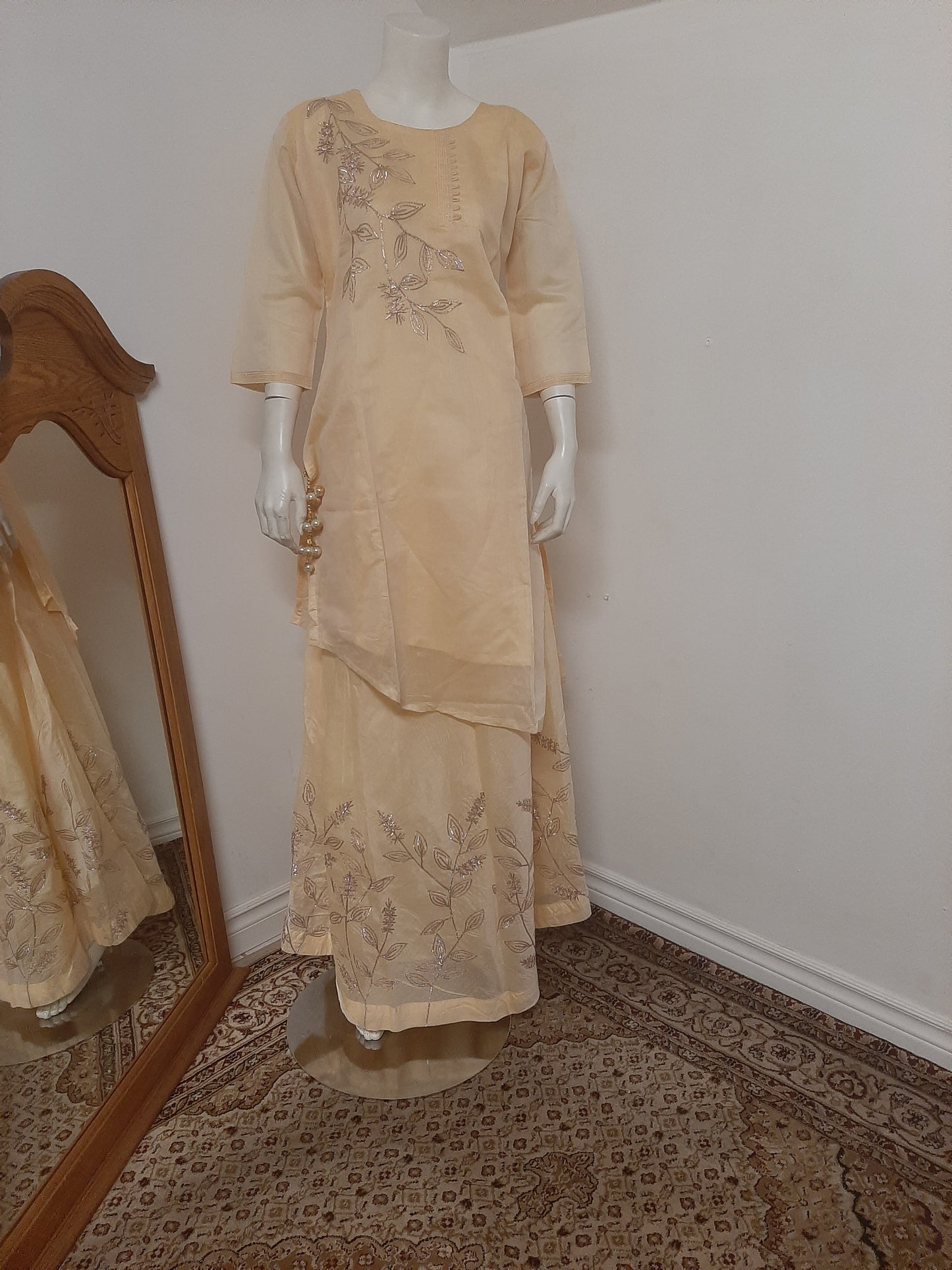 Cream Long Top Lehenga with Tussels (Jaggo Lehenga) @ DressingStylesCA.com