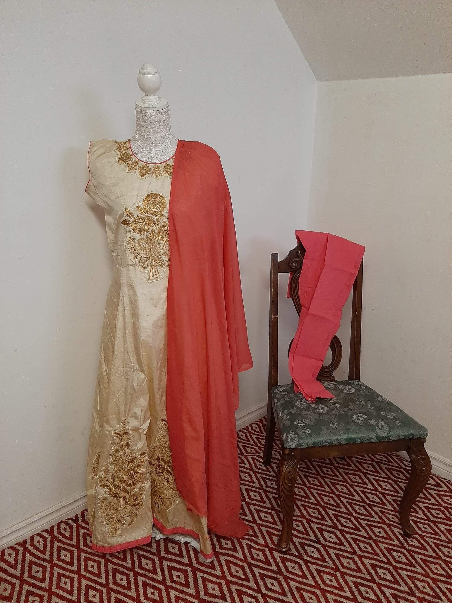 Cream Silk based Anarkali @ DressingStylesCA.com