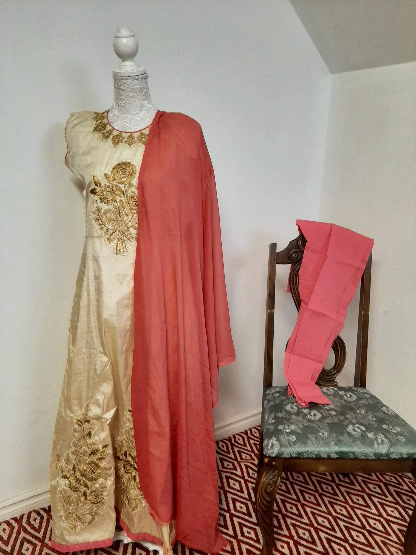 Cream Silk based Anarkali @ DressingStylesCA.com