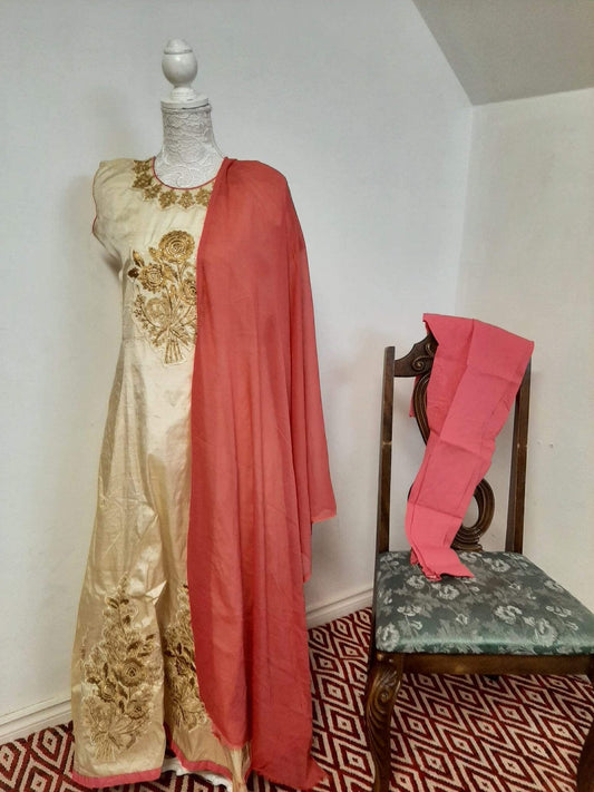 Cream Silk based Anarkali @ DressingStylesCA.com