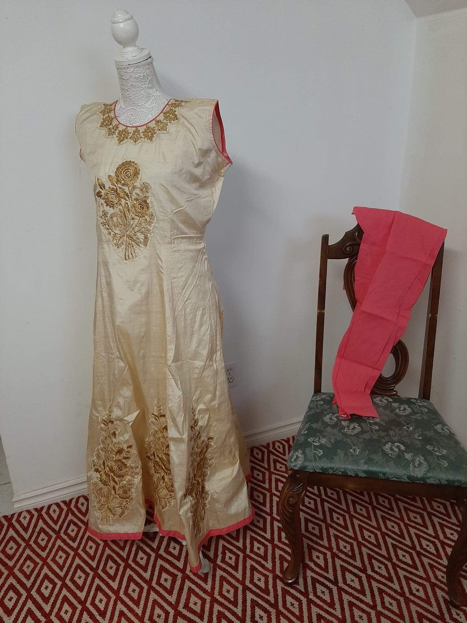 Cream Silk based Anarkali @ DressingStylesCA.com