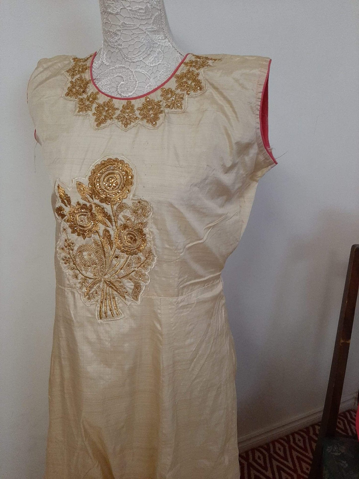 Cream Silk based Anarkali @ DressingStylesCA.com