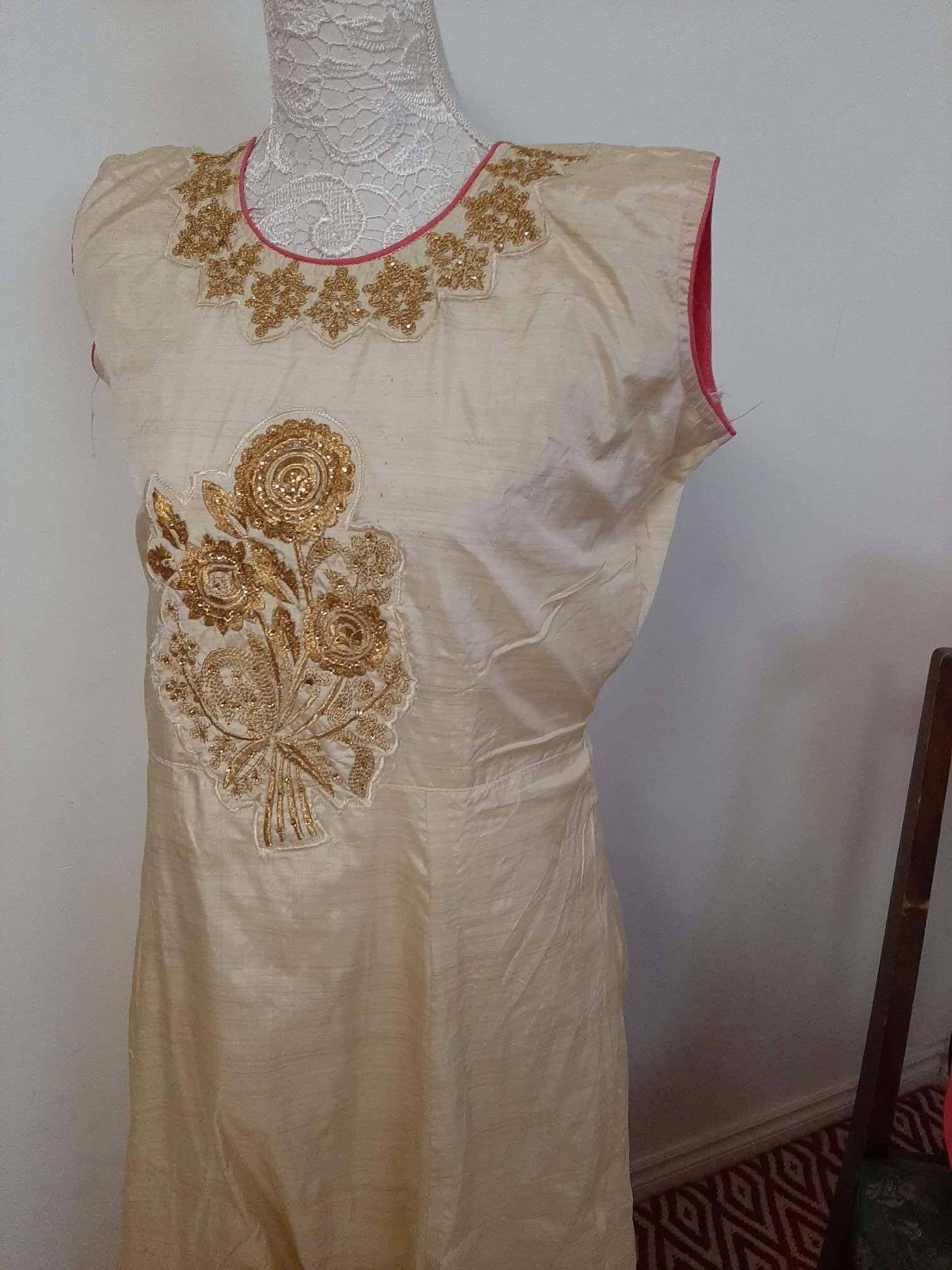 Cream Silk based Anarkali @ DressingStylesCA.com