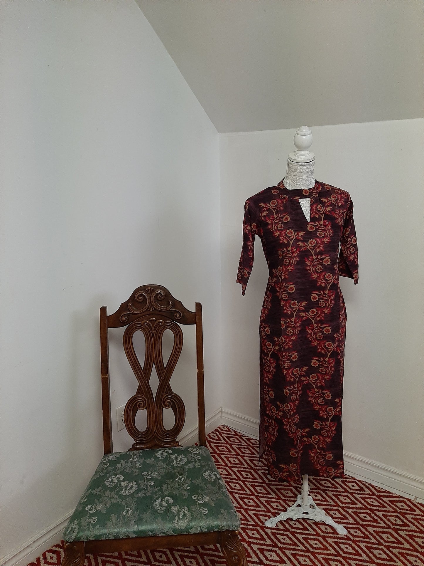 Dark Peach Colored Kurti with Flowers @ DressingStylesCA.com