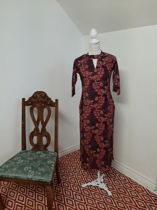 Dark Peach Colored Kurti with Flowers @ DressingStylesCA.com
