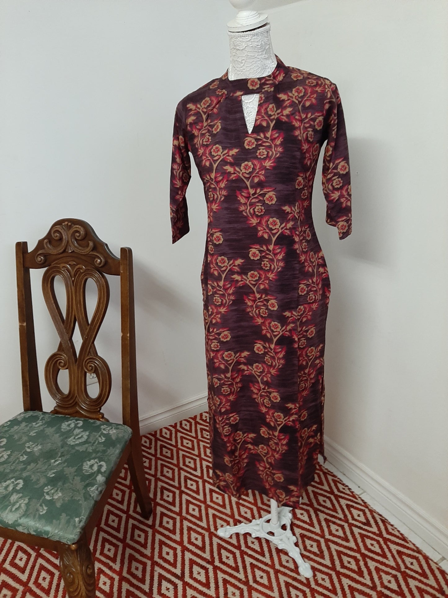 Dark Peach Colored Kurti with Flowers @ DressingStylesCA.com