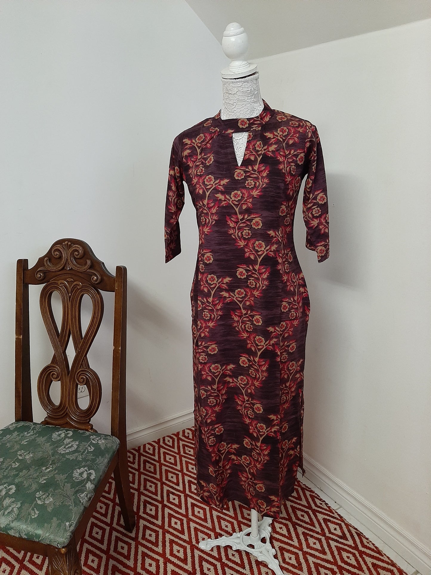 Dark Peach Colored Kurti with Flowers @ DressingStylesCA.com