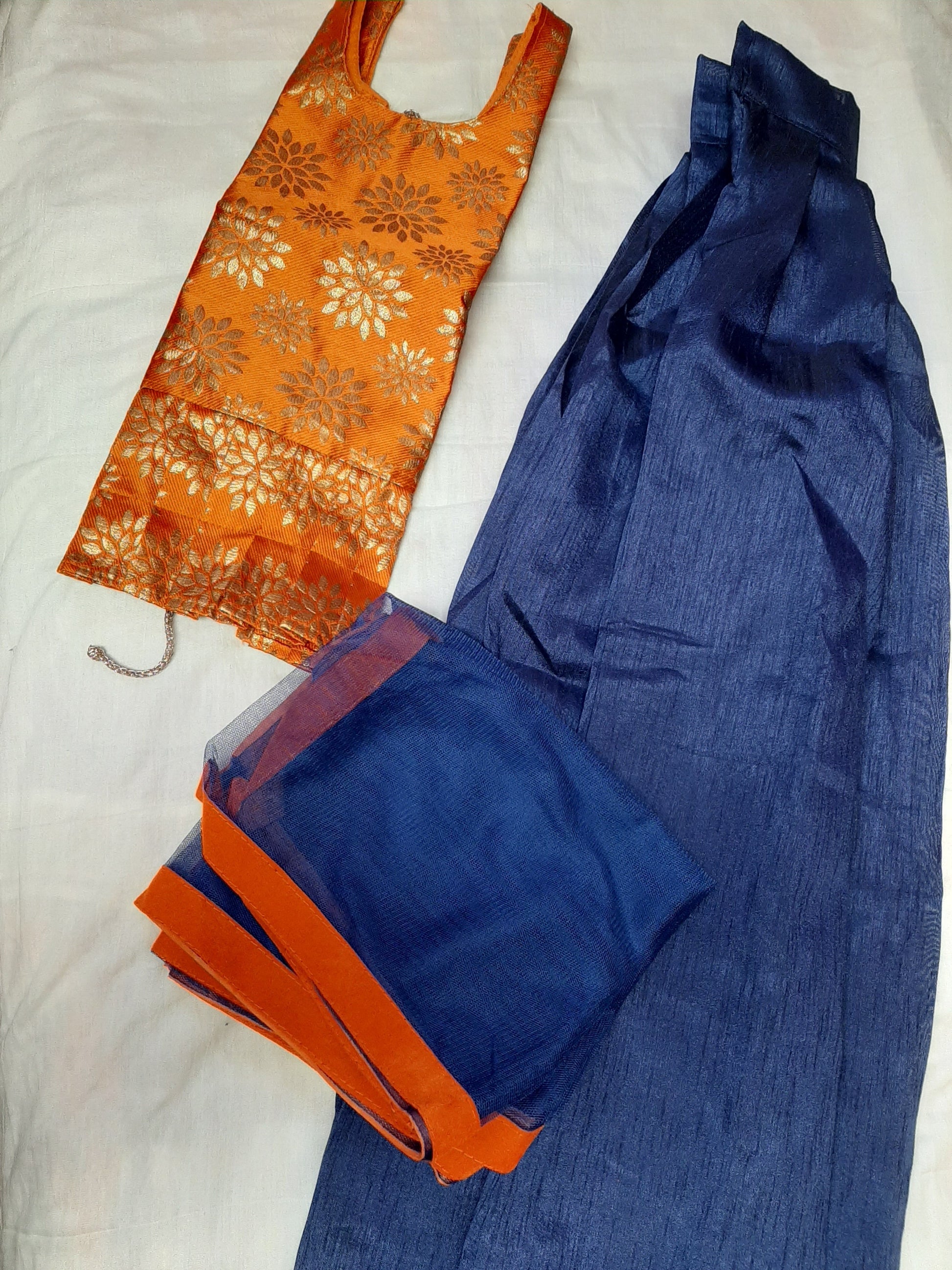 Designer Blue Lehenga with Orange Blouse - Age 6-8 @ DressingStylesCA.com