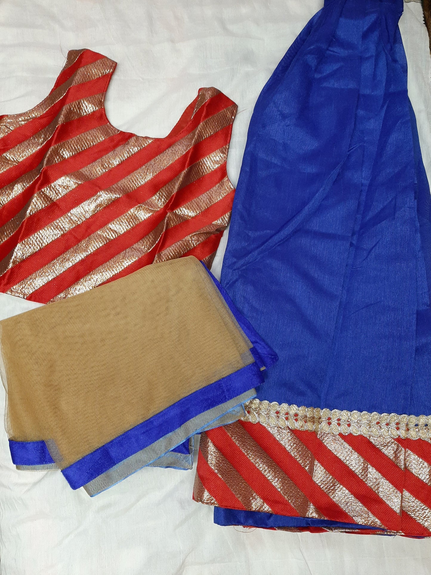 Designer Blue Lehenga with Red Blouse - Age 6-9 @ DressingStylesCA.com