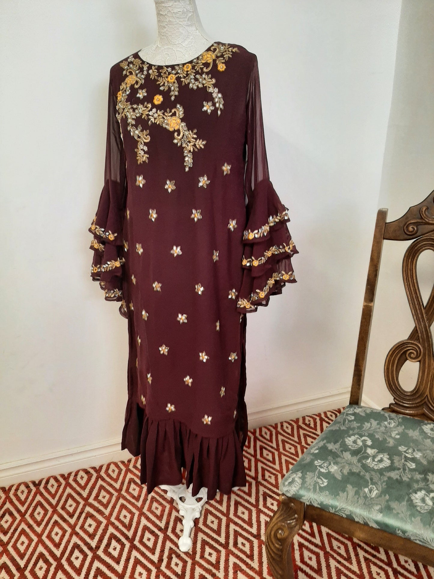 Designer Georgette Kurti- Maroon @ DressingStylesCA.com