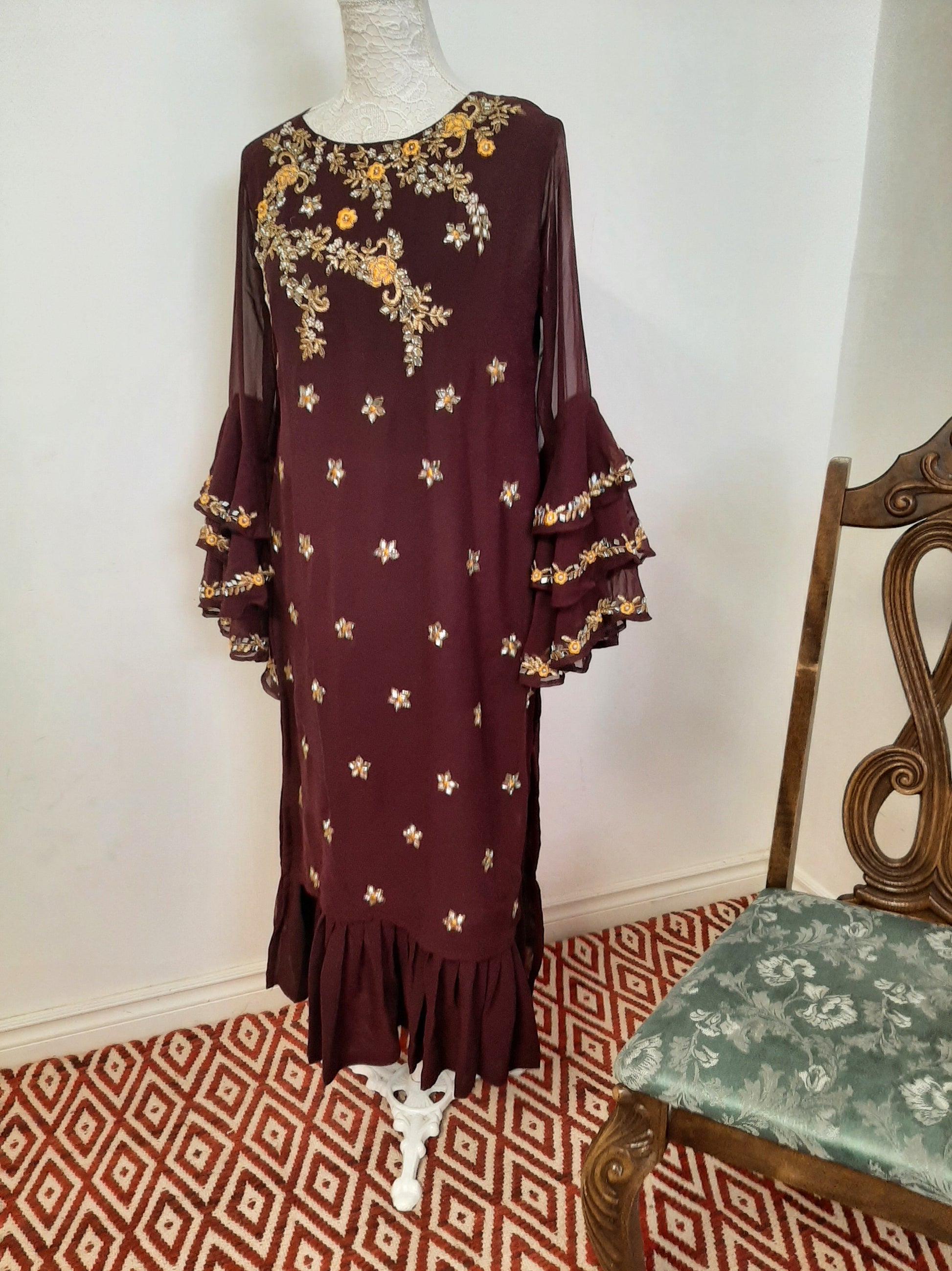 Designer Georgette Kurti- Maroon @ DressingStylesCA.com