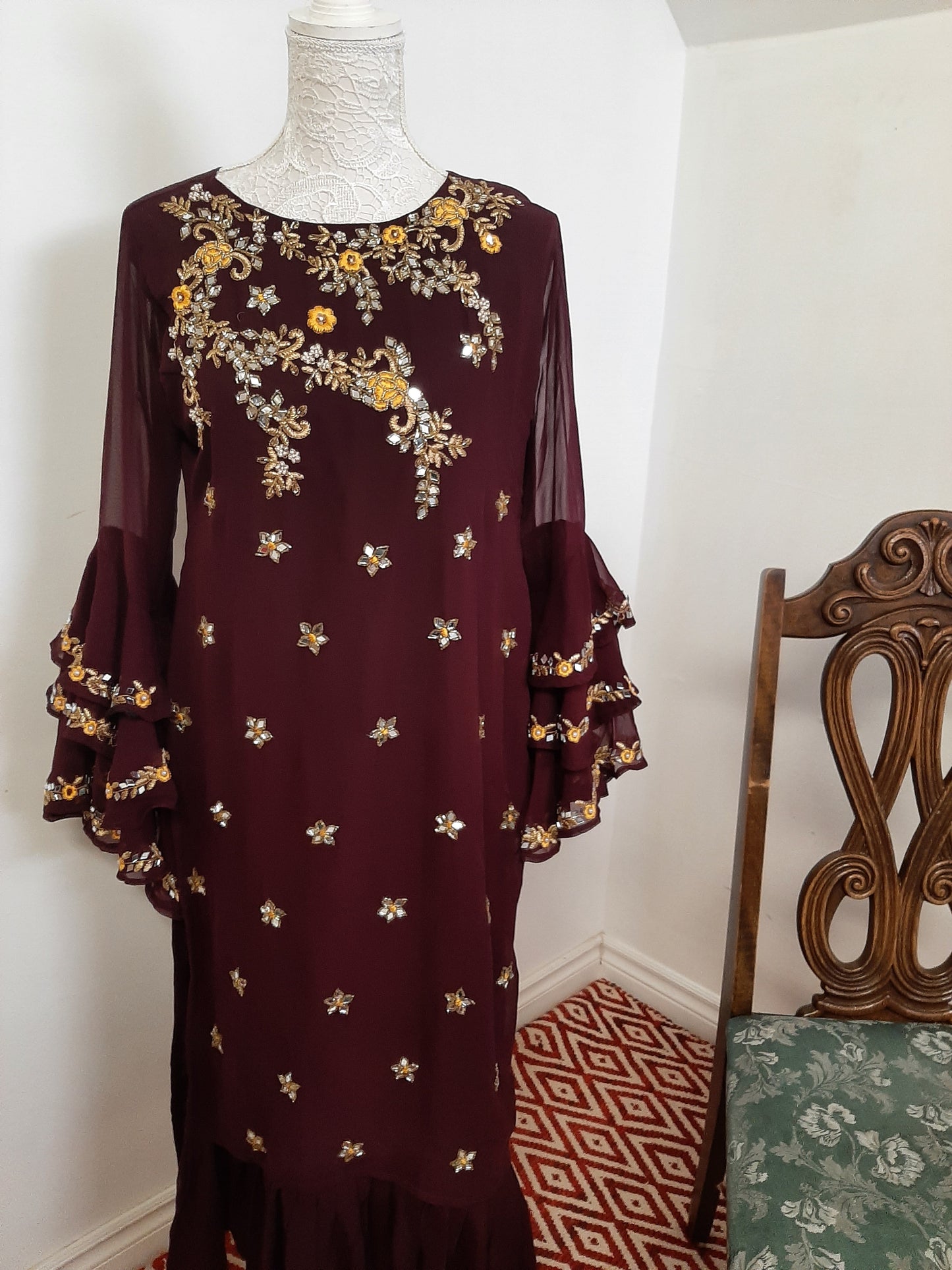 Designer Georgette Kurti- Maroon @ DressingStylesCA.com
