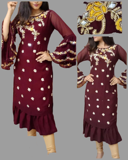 Designer Georgette Kurti- Maroon @ DressingStylesCA.com