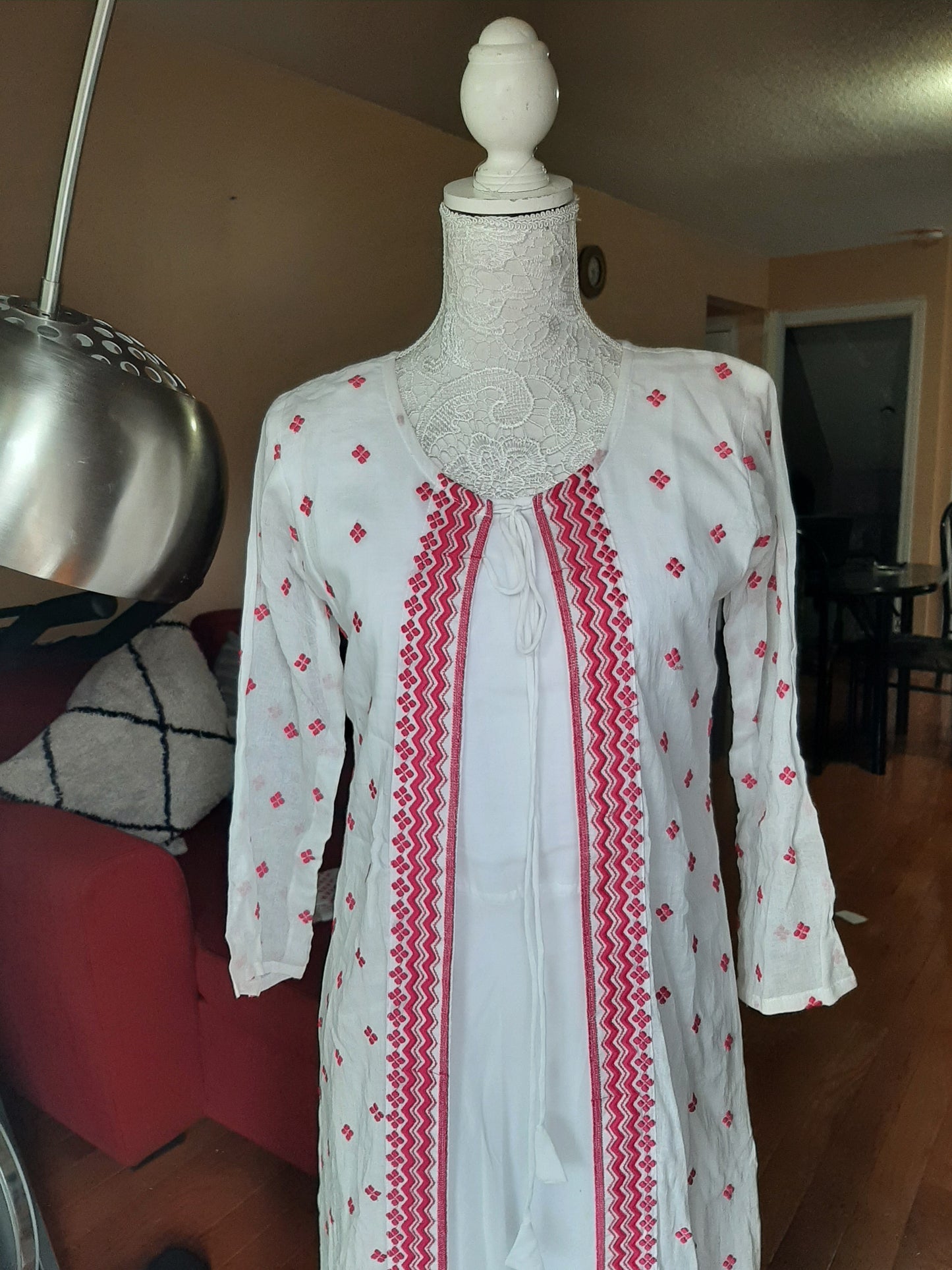 Elegant White Long Gown with Dupatta @ DressingStylesCA.com