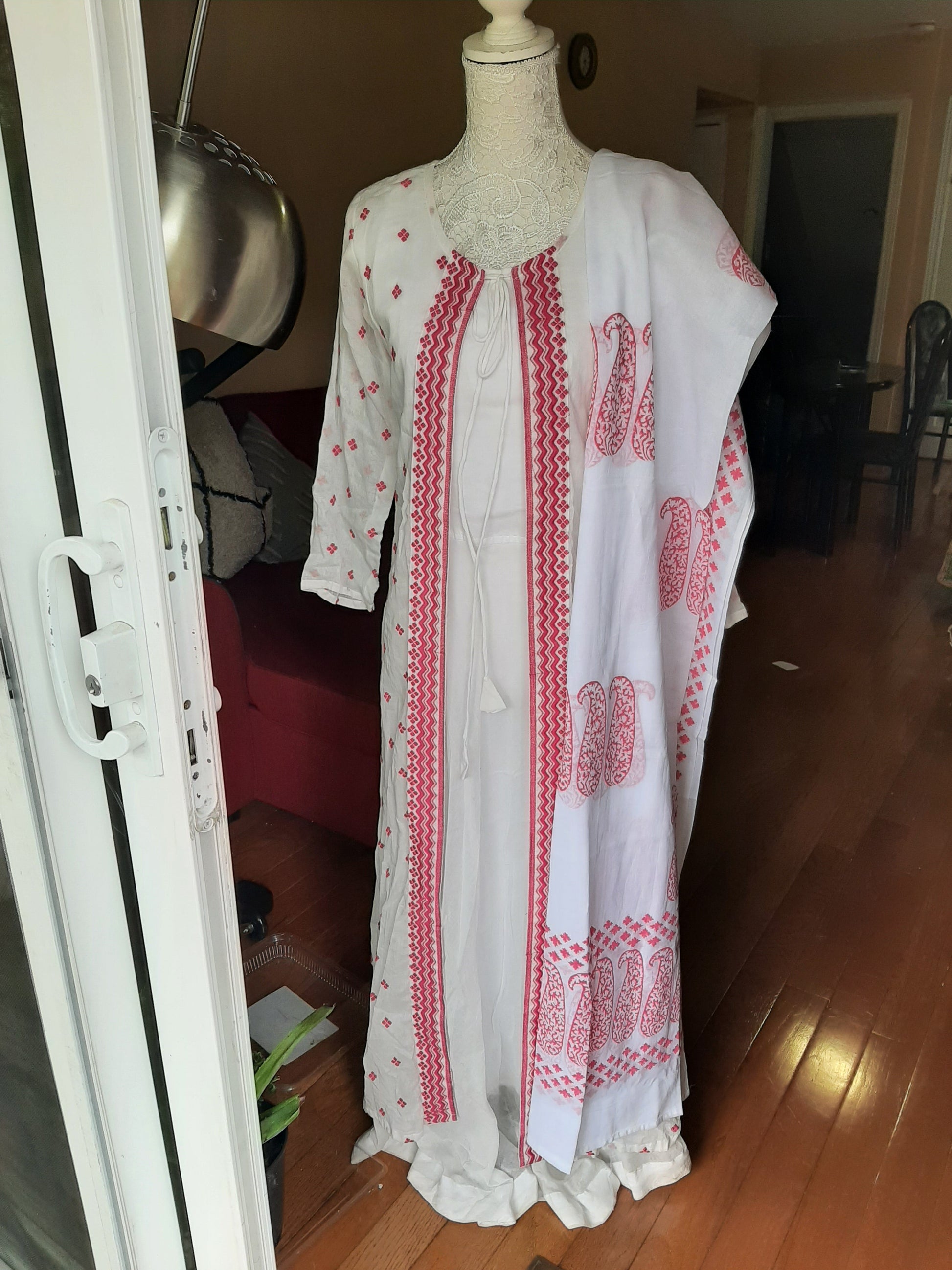 Elegant White Long Gown with Dupatta @ DressingStylesCA.com