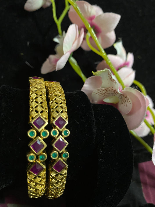 Golden Bangles with Red Stone @ DressingStylesCA.com