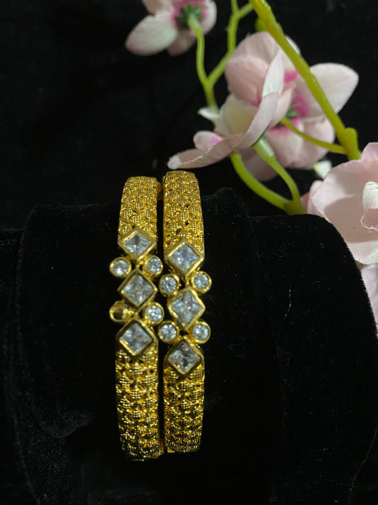 Golden Bangles with White Stone @ DressingStylesCA.com