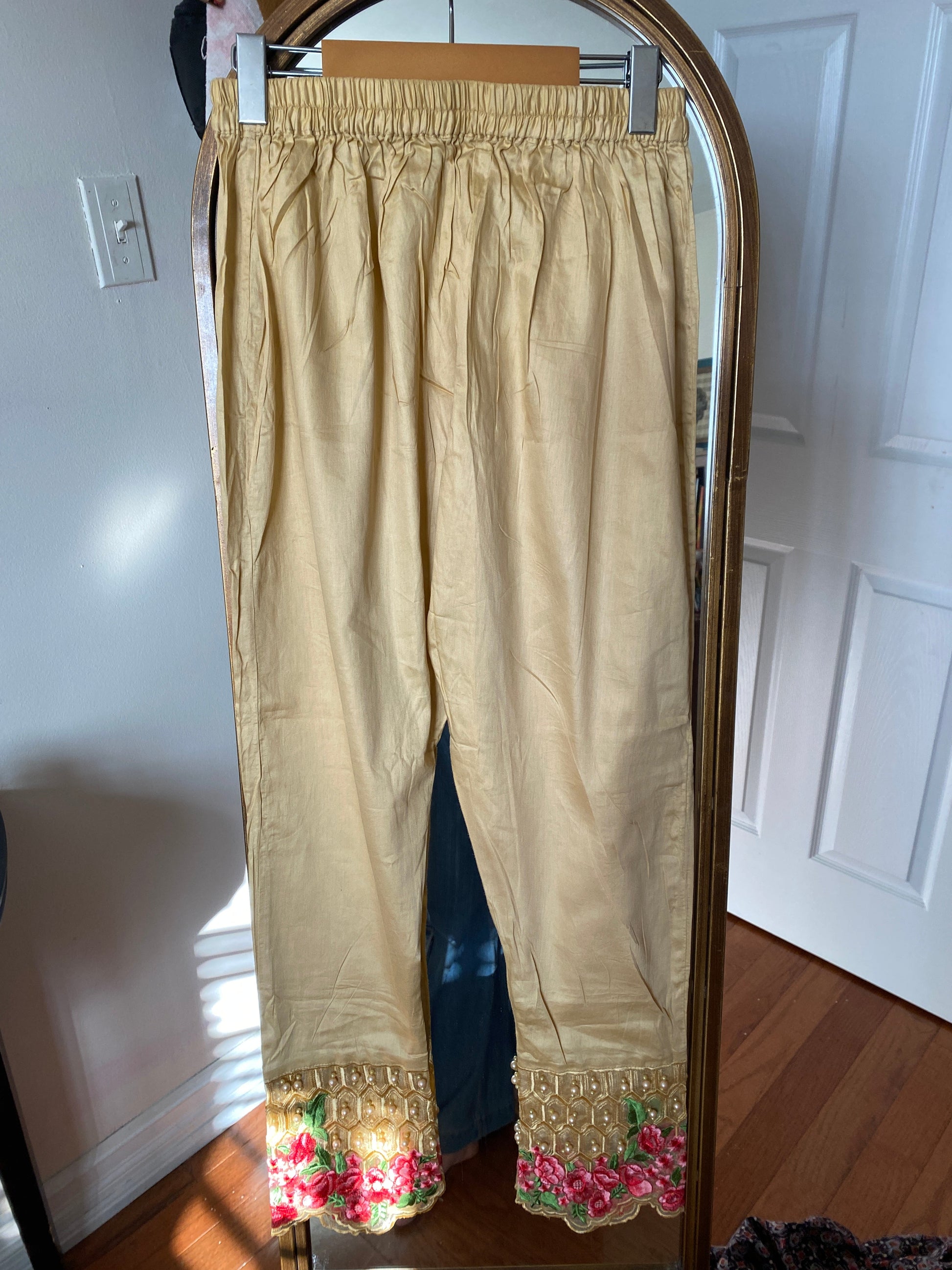 Golden Colored Cigarette Pants @ DressingStylesCA.com