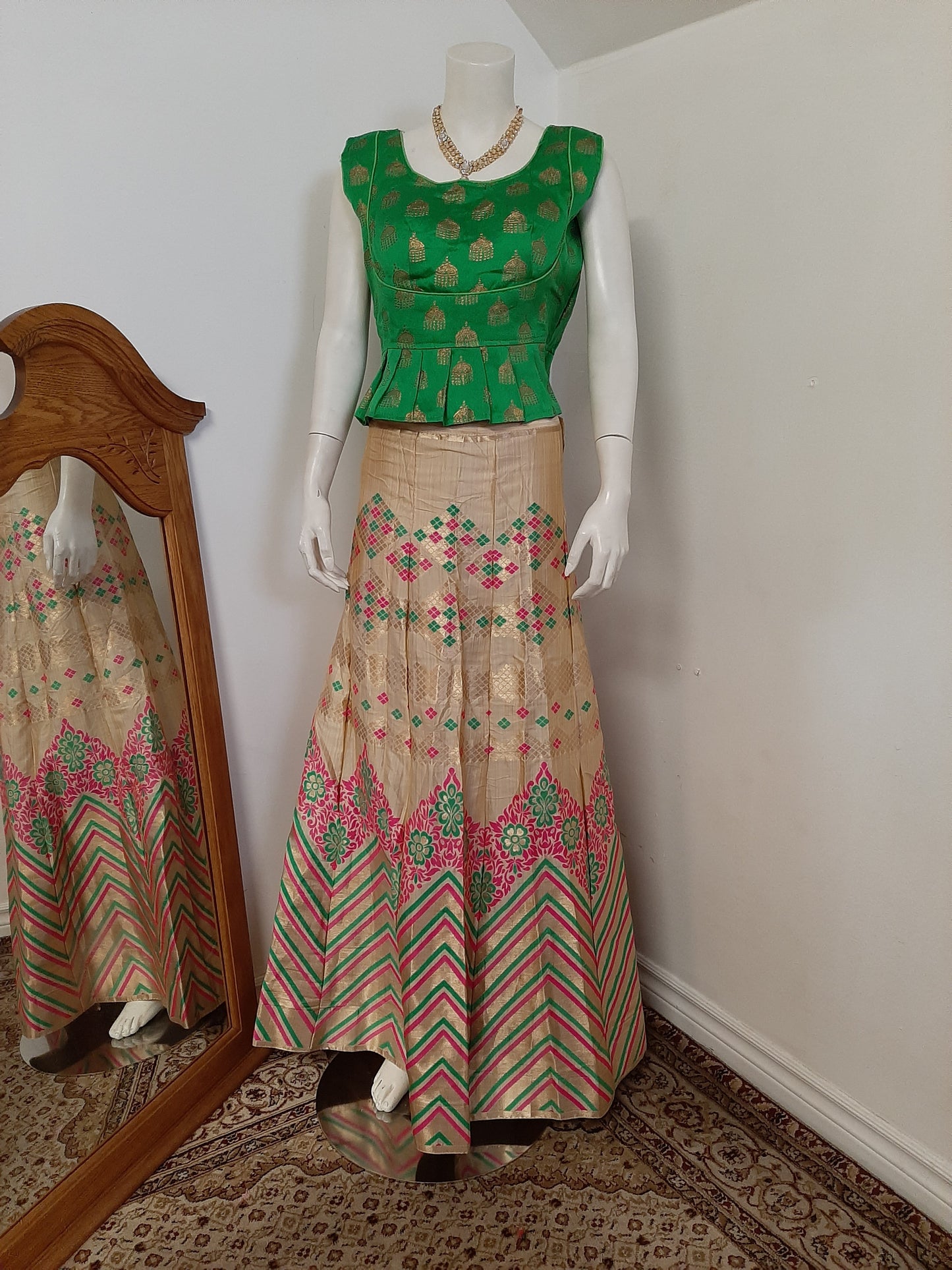 Golden Colored Lehenga with Green Dupatta @ DressingStylesCA.com
