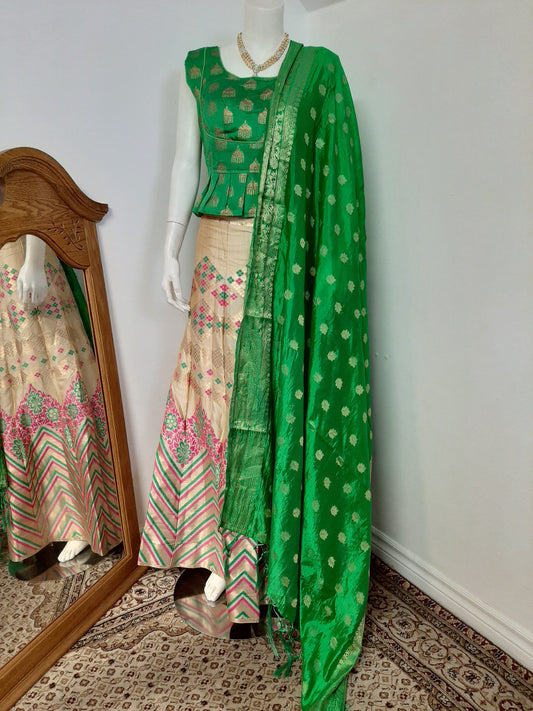 Golden Colored Lehenga with Green Dupatta @ DressingStylesCA.com