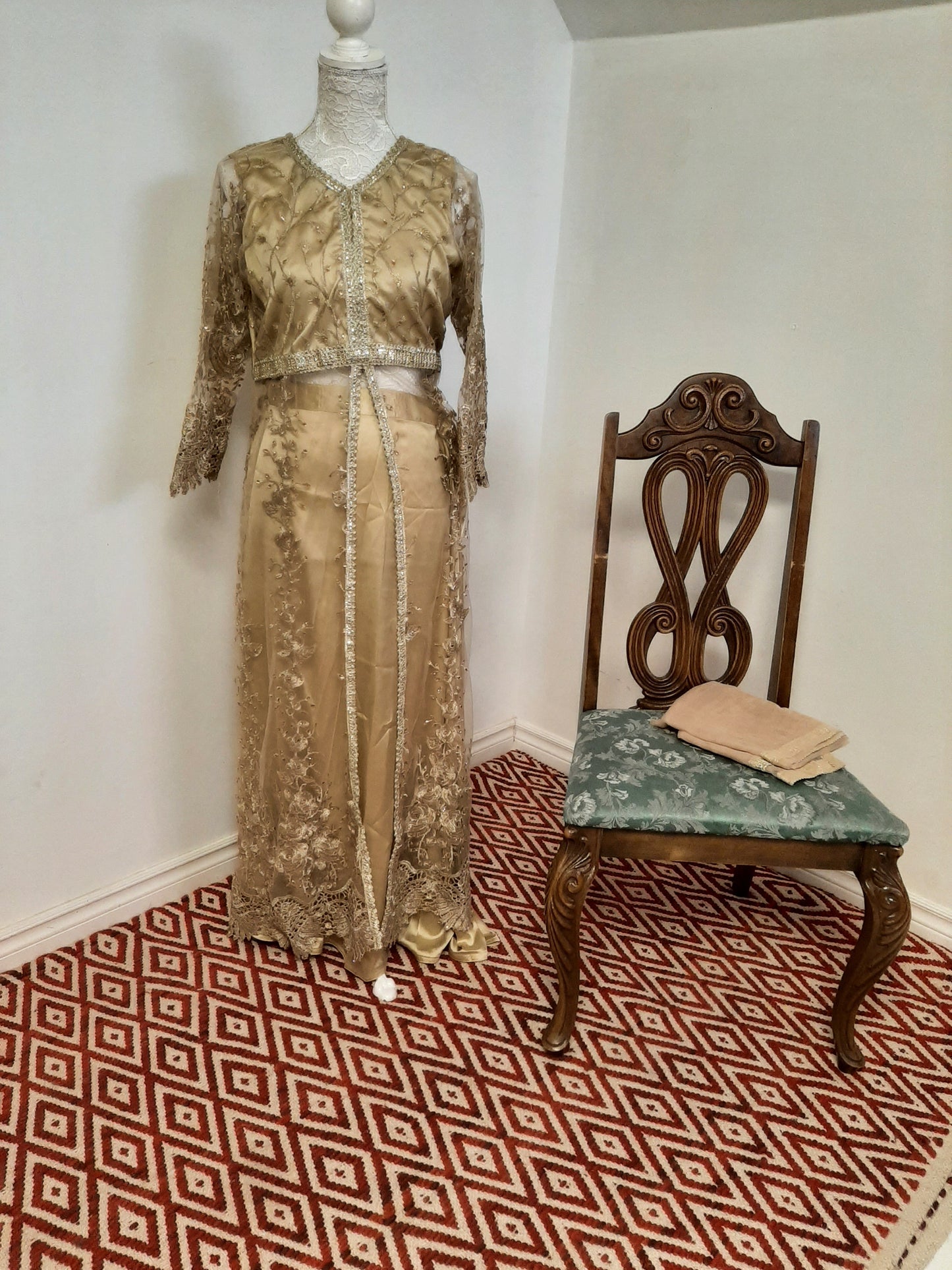 Golden Long Middle Split Kurti with Satin Lehenga @ DressingStylesCA.com