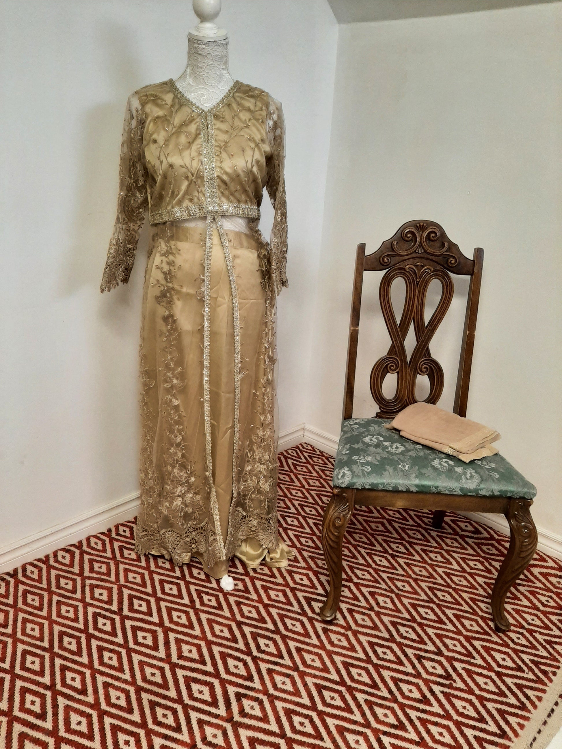 Golden Long Middle Split Kurti with Satin Lehenga @ DressingStylesCA.com