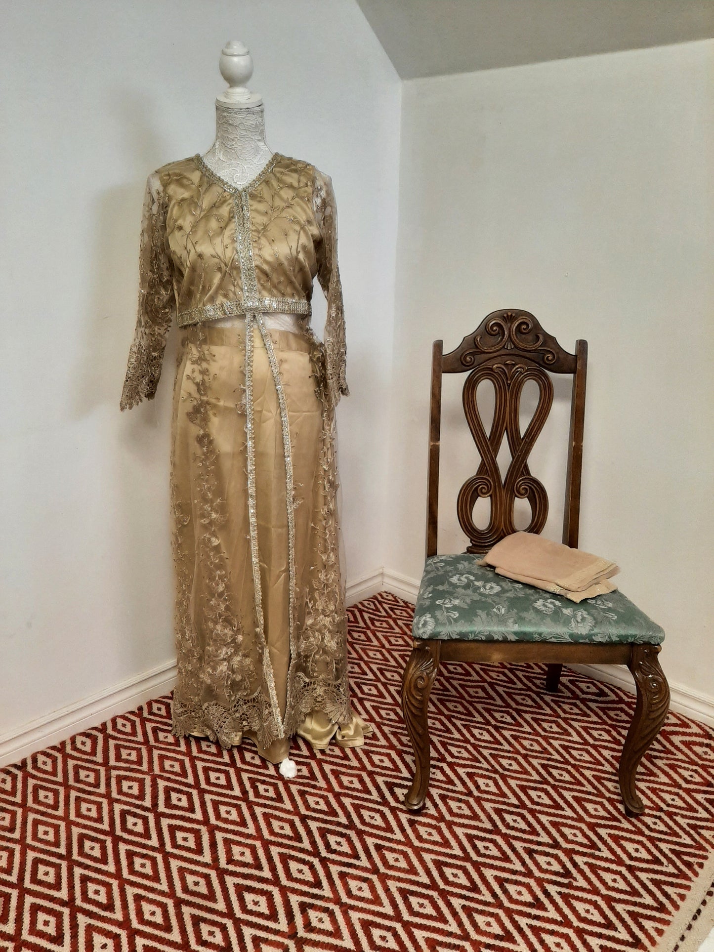 Golden Long Middle Split Kurti with Satin Lehenga @ DressingStylesCA.com