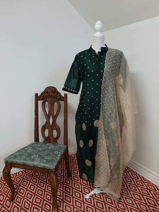 Green Straight Kurti  with Golden Dupatta @ DressingStylesCA.com